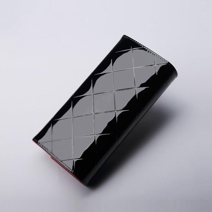 Cowhide Leather Wallet Luxury Design Ladies Party Clutch Patent Leather Purses Long Card Holder Black