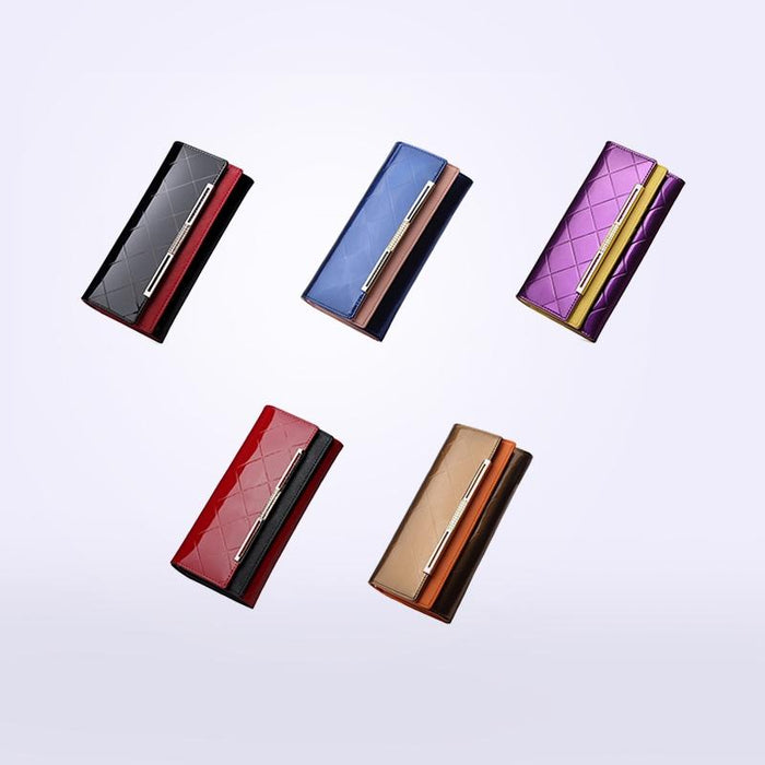 Cowhide Leather Wallet Luxury Design Ladies Party Clutch Patent Leather Purses Long Card Holder Black