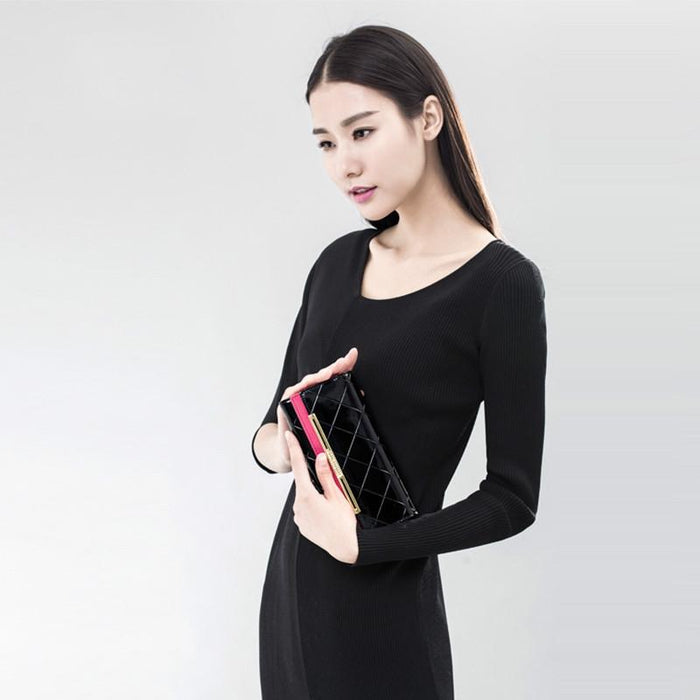 Cowhide Leather Wallet Luxury Design Ladies Party Clutch Patent Leather Purses Long Card Holder Black