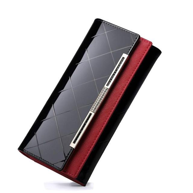 Cowhide Leather Wallet Luxury Design Ladies Party Clutch Patent Leather Purses Long Card Holder Black