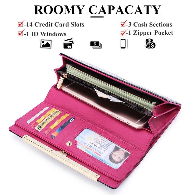 Cowhide Leather Wallet Luxury Design Ladies Party Clutch Patent Leather Purses Long Card Holder Black