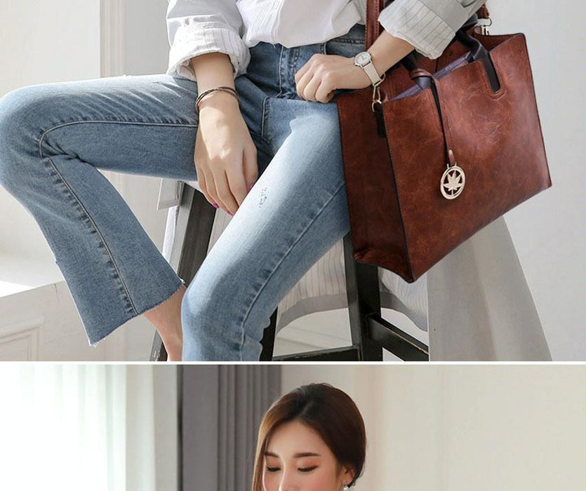 3 In 1 Leather Women Large Tote Bags Shoulder Messenger Bag