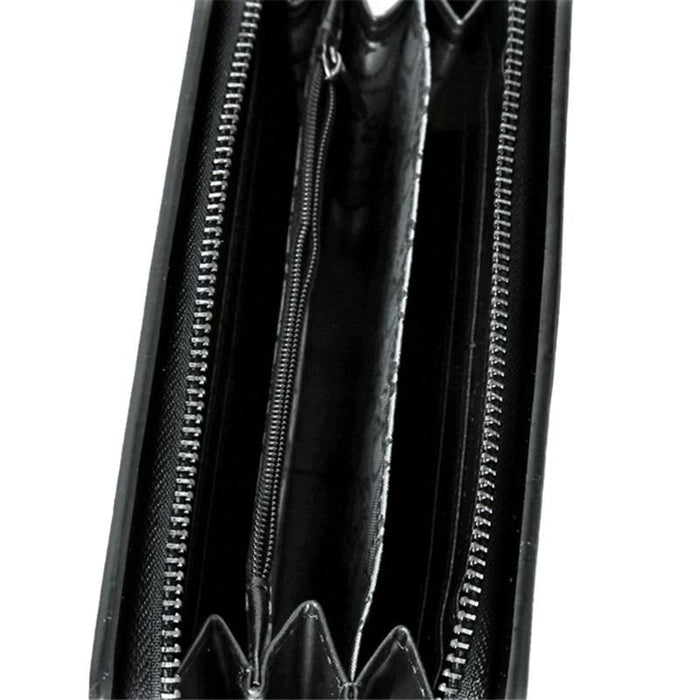 Leather Wristlet Handbag with Metal Skull Design