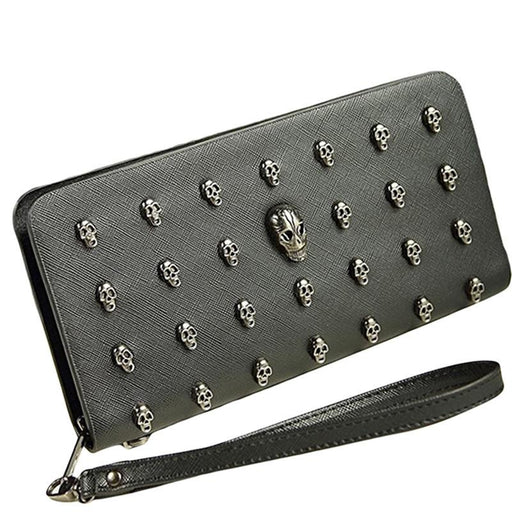 Metal Skull Wallet Card Leather Wristlet Handbags