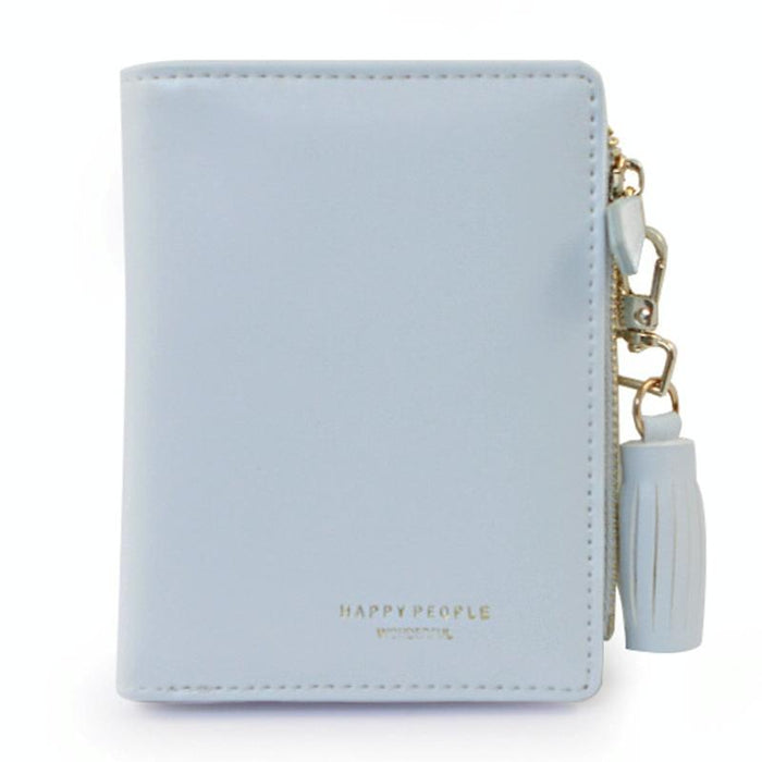 Brief Design Bifold Tassel Women Wallet Pu Leather Short Credit Card Holder Purse Blue