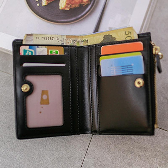 Brief Design Bifold Tassel Women Wallet Pu Leather Short Credit Card Holder Purse Blue