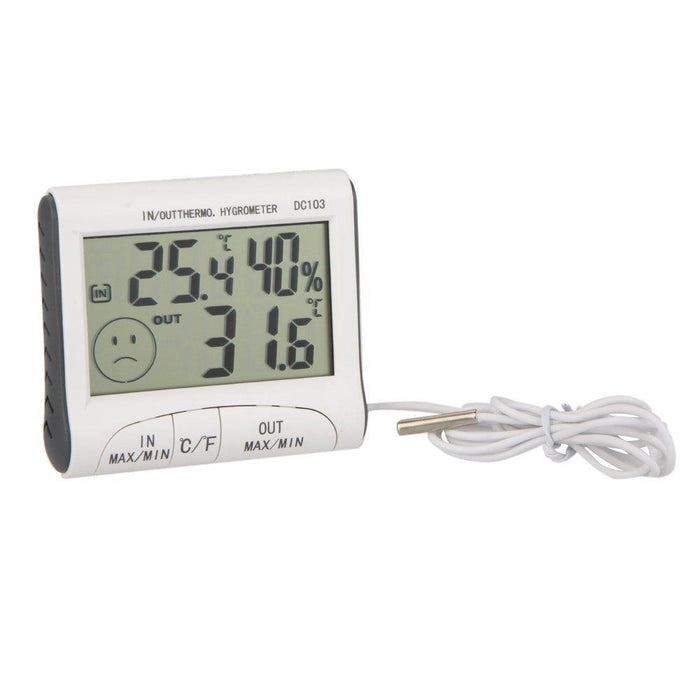 Digital Thermometer Hygrometer with External Sensor - White