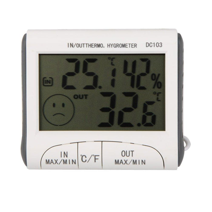 Digital Thermometer Hygrometer with External Sensor - White