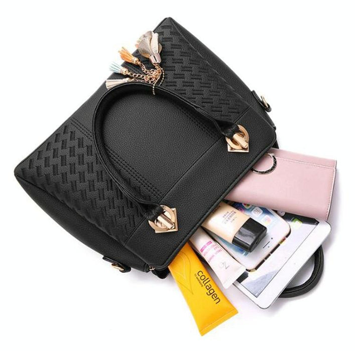 Women Tassel Leather Embroidery Crossbody Shoulder Bag