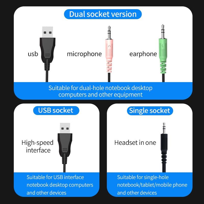 Usb Head-Mounted Rgb Headset 3.5Mm Pink