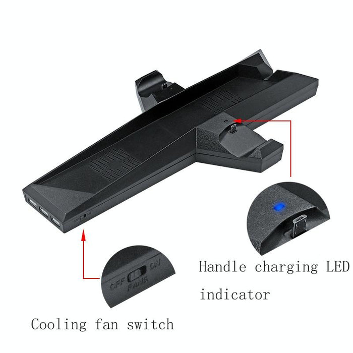 Game Console Radiator And Dual Handle Charging Base For Ps4 / Ps4 Slim Black