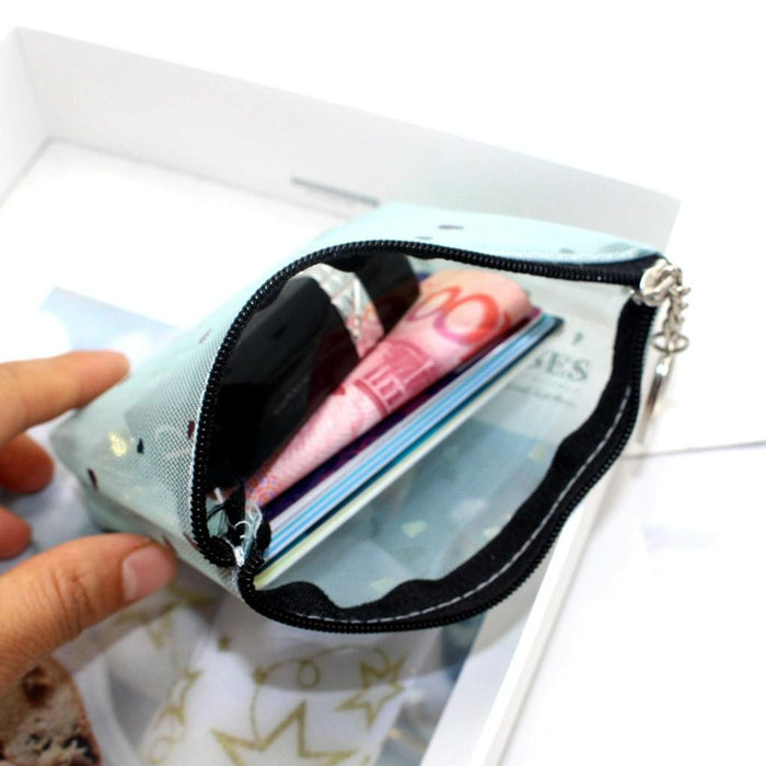 Mini Waterproof Pvc Jelly Coin Purse Transparent Zipper Bag Blue