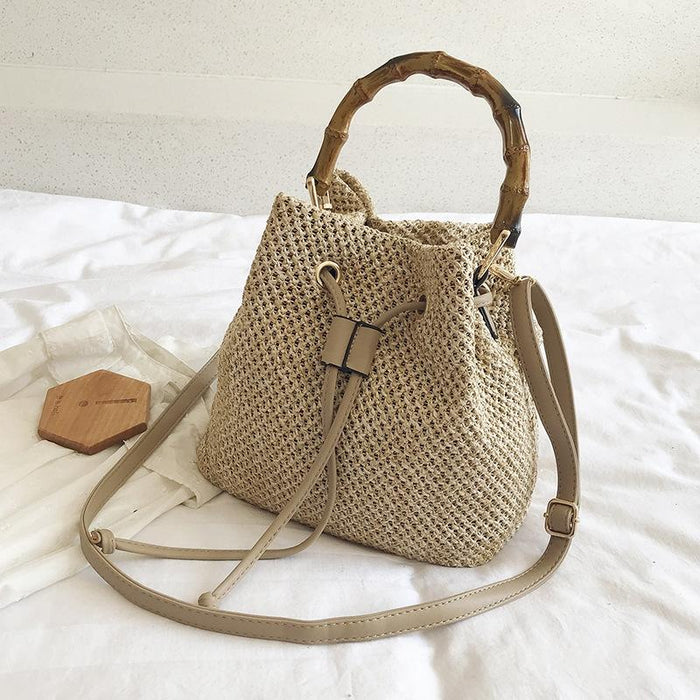 Straw Handbag Shoulder Messenger Bamboo Bucket Bag