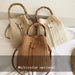 Straw Handbag Shoulder Messenger Bamboo Bucket Bag