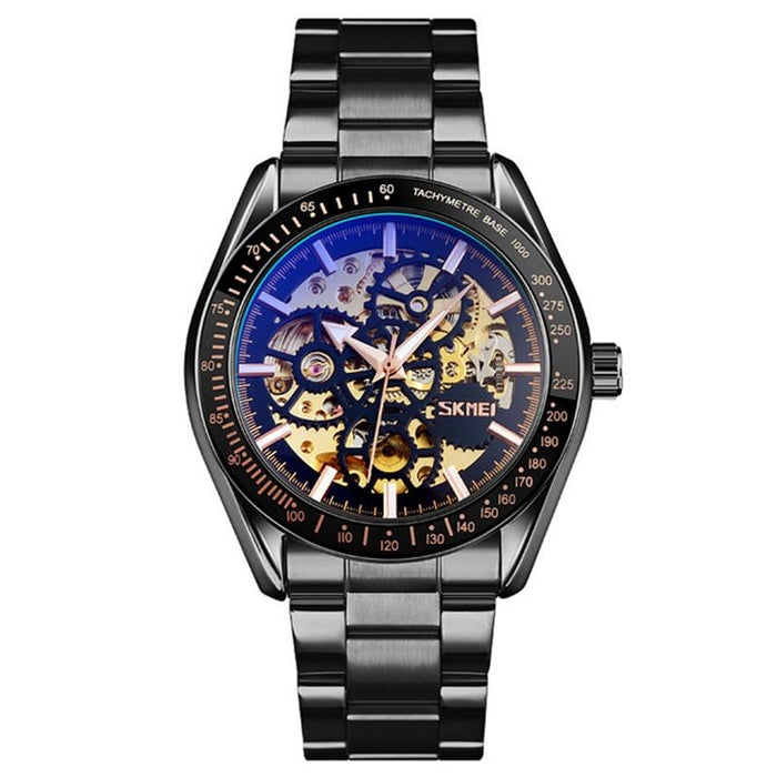 Men Automatic Skeleton Mechanical Watch with Steel Band