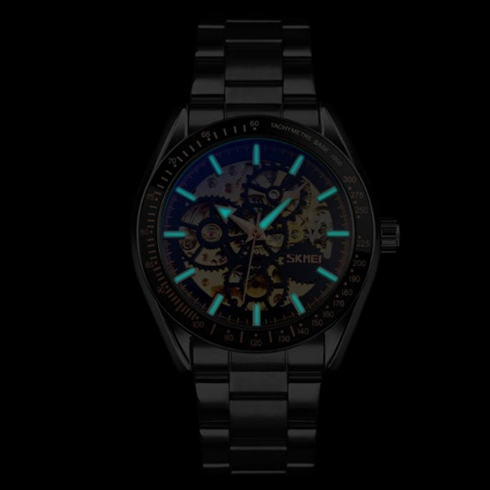 Men Automatic Skeleton Mechanical Watch with Steel Band