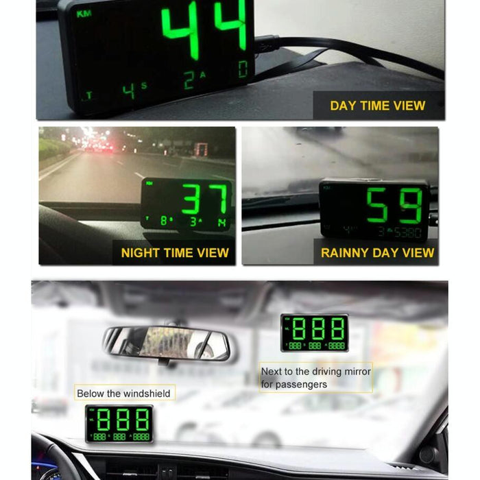 4.5 Inch Hud Car Gps Speed Meter With Overspeed Alarm Mileage Altitude Clock Black