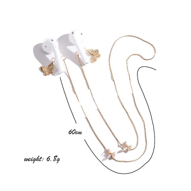 Universal Anti-Lost Chain For Wireless Earphones Sweet And Simple Commuter Zircon Butterfly Necklace Golden