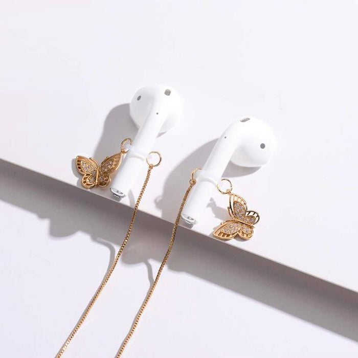 Universal Anti-Lost Chain For Wireless Earphones Sweet And Simple Commuter Zircon Butterfly Necklace Golden