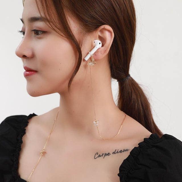 Universal Anti-Lost Chain For Wireless Earphones Sweet And Simple Commuter Zircon Butterfly Necklace Golden