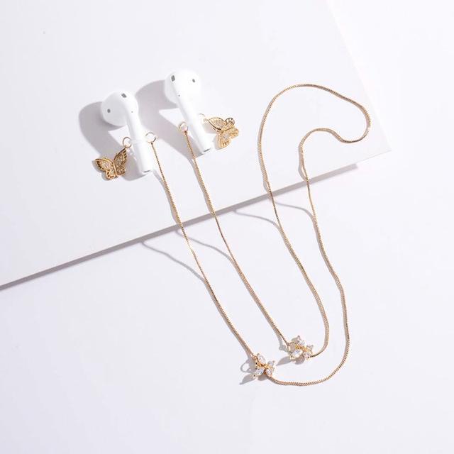 Universal Anti-Lost Chain For Wireless Earphones Sweet And Simple Commuter Zircon Butterfly Necklace Golden