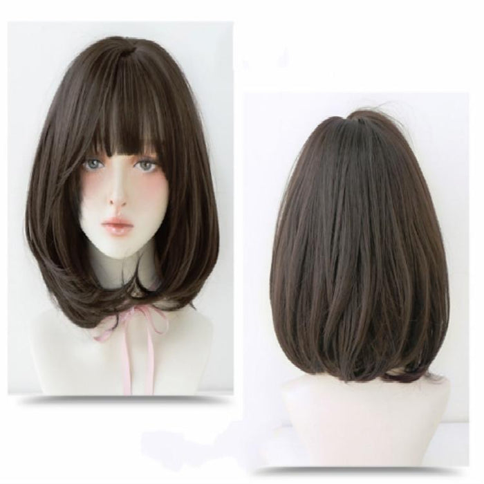 40Cm Chocolate Short Hair Wig Bangs For Round Face