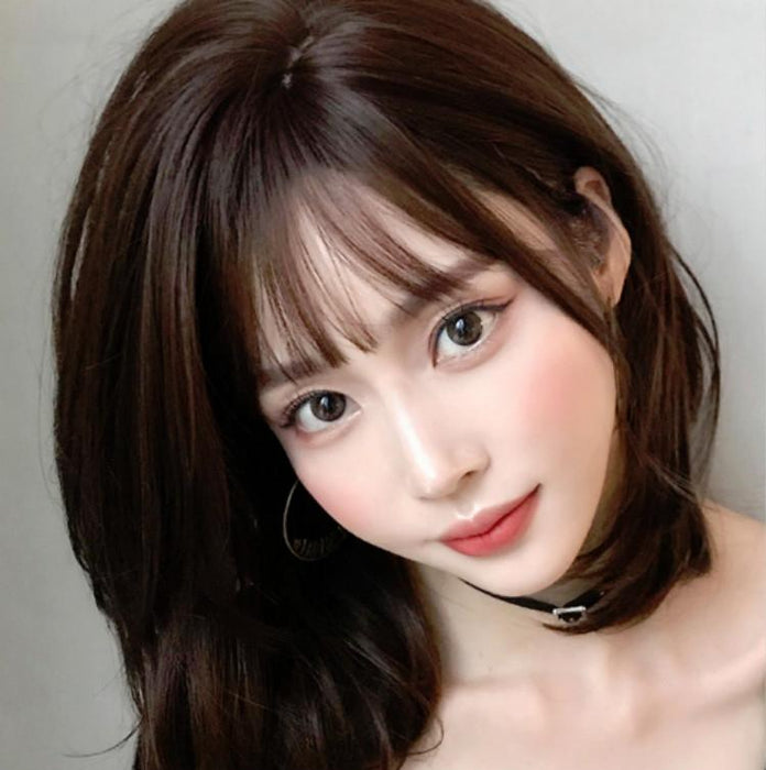 40Cm Chocolate Short Hair Wig Bangs For Round Face