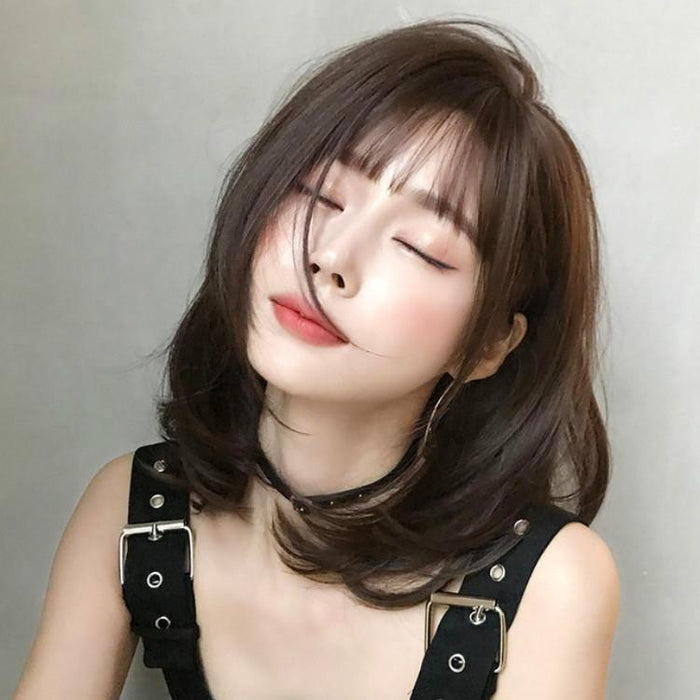 40Cm Chocolate Short Hair Wig Bangs For Round Face