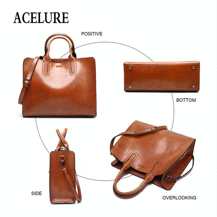 Large Leather Tote Bag for Women - Casual Shoulder Trunk