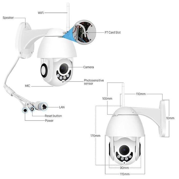 Ptz Control 355 Degree Rotation Infrared Wifi Smart Dome Camera Two-Way Voice Intercom Monitor