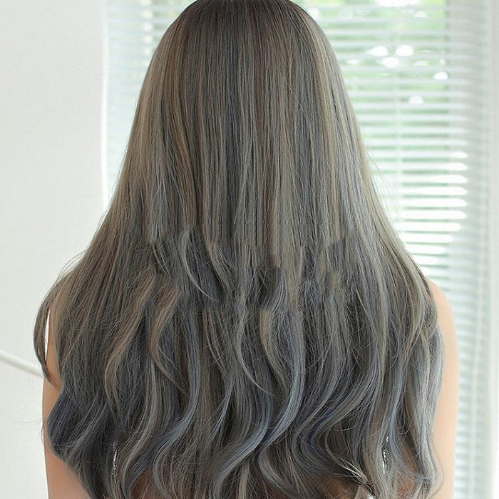 Long Curly High Temp Silk Wig For Girls Mist Blue