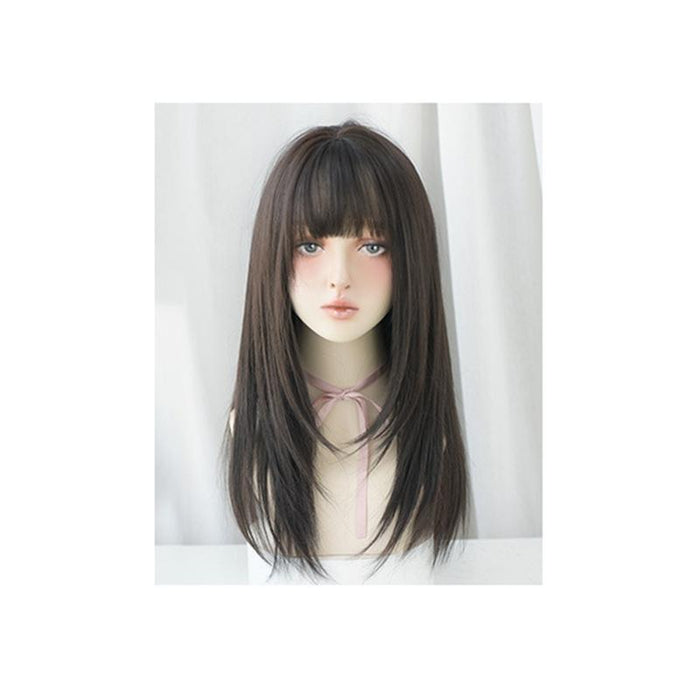 Long Straight Hair Air Bangs Wig Set