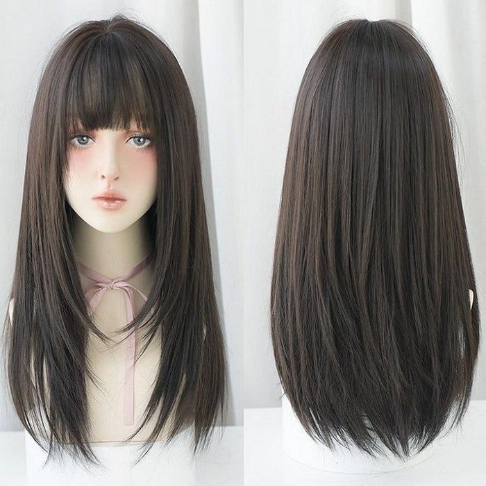 Long Straight Hair Air Bangs Wig Set