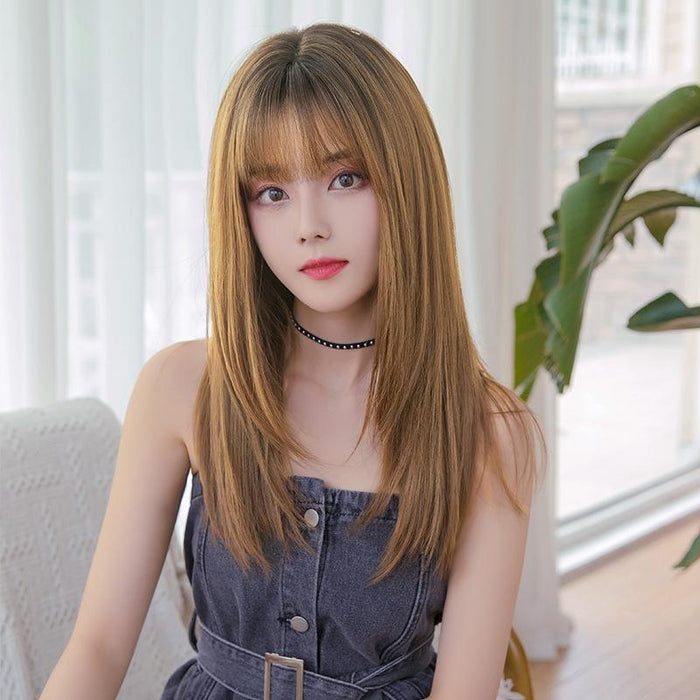 Long Straight Hair Air Bangs Wig Set