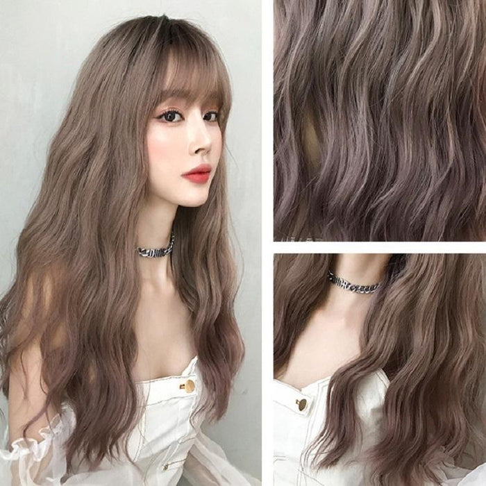 Natural Fluffy Slightly Curly Wig Gradient Soot