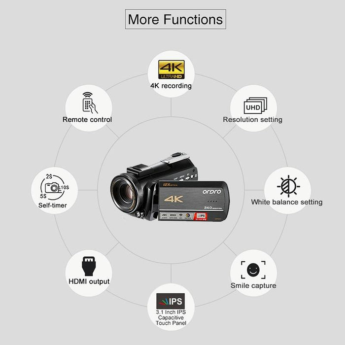 Ac5 4K Hd Night Vision Wifi 12X Optical Zoom Digital Video Dv Camera Camcorder - Standard Black