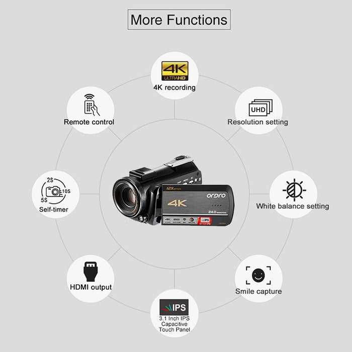 Ac5 4K Hd Night Vision Wifi 12X Optical Zoom Digital Video Dv Camera Camcorder - Standard & Microphone & Fill Light Black