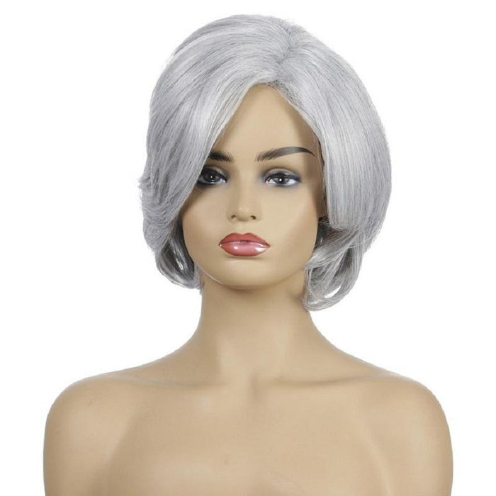 Silver Gray Short Curly Wig Inner Button