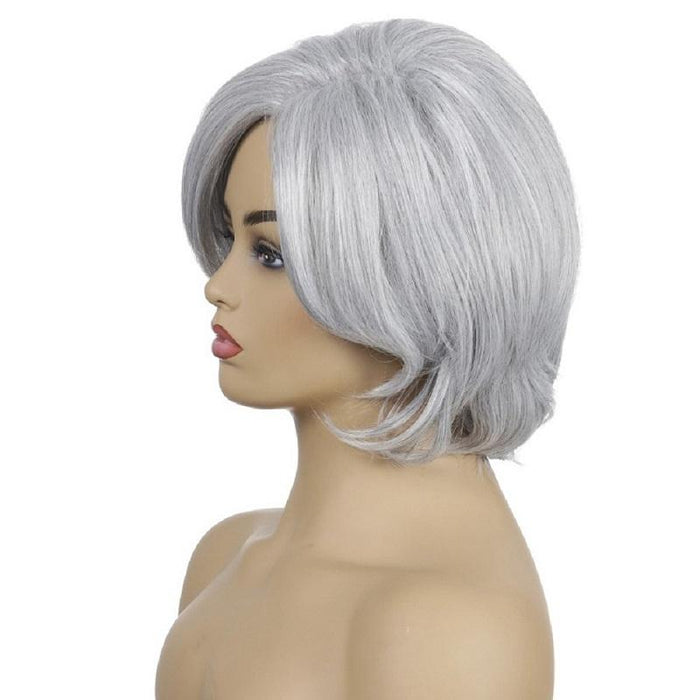 Silver Gray Short Curly Wig Inner Button