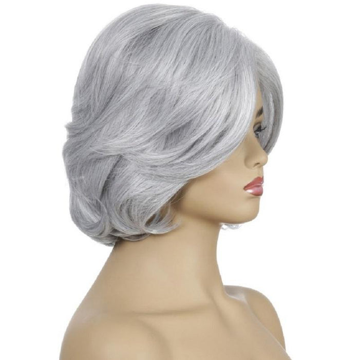 Silver Gray Short Curly Wig Inner Button