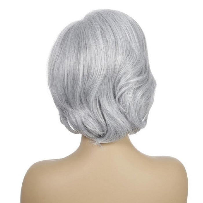 Silver Gray Short Curly Wig Inner Button