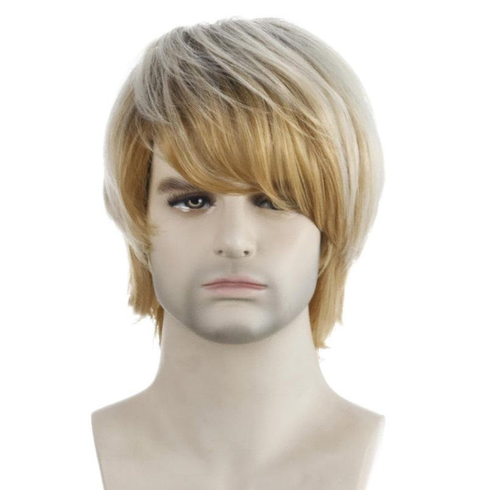 Short Light Blond Mens Wig Chemical Fiber Light Gold