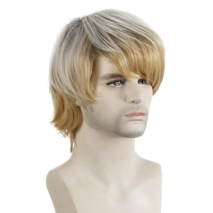 Short Light Blond Mens Wig Chemical Fiber Light Gold