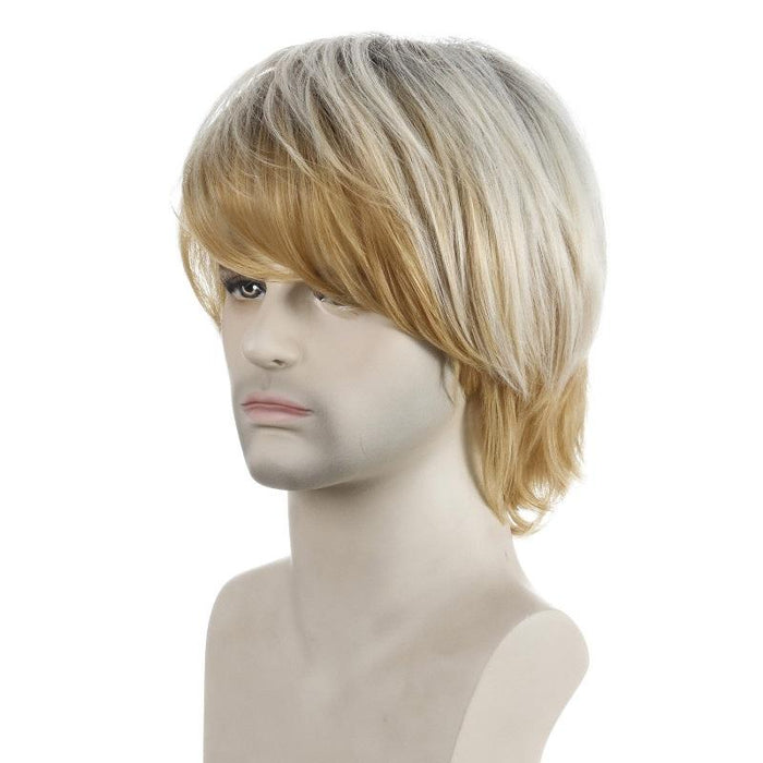 Short Light Blond Mens Wig Chemical Fiber Light Gold