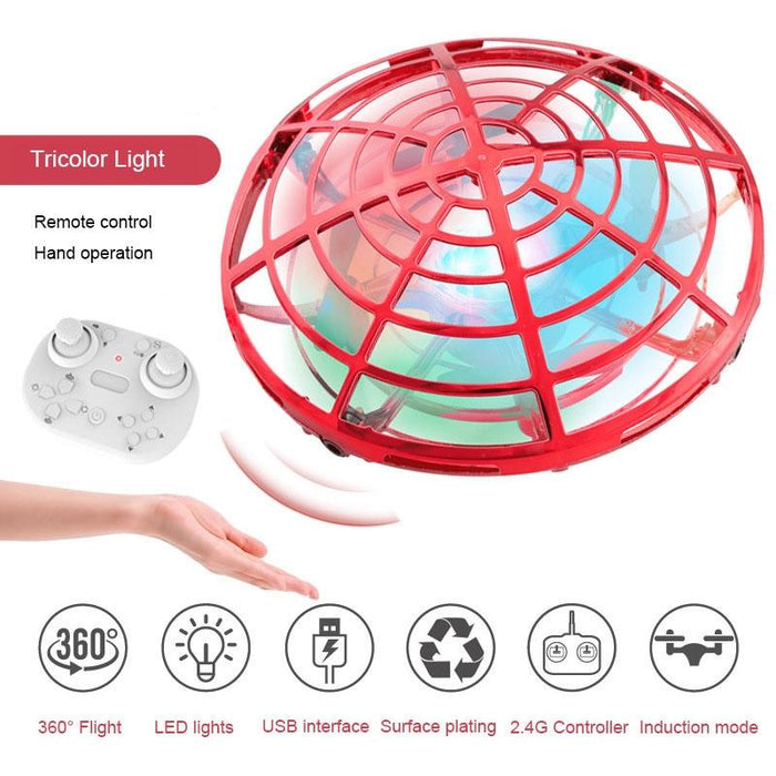 Colourful Lights 5 Induction Quadcopter Ufo Mini Drone - Red Remote Control