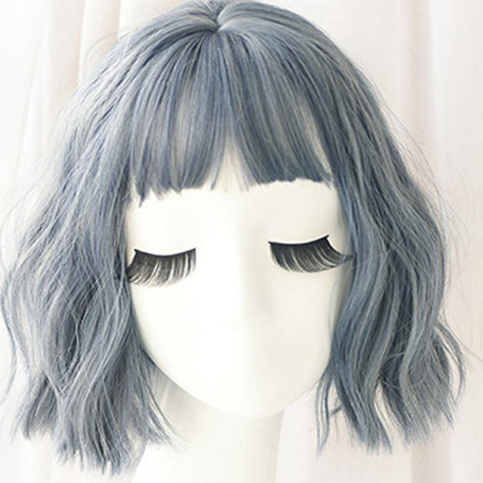 25Cm Haze Blue Short Curly Wig For Women