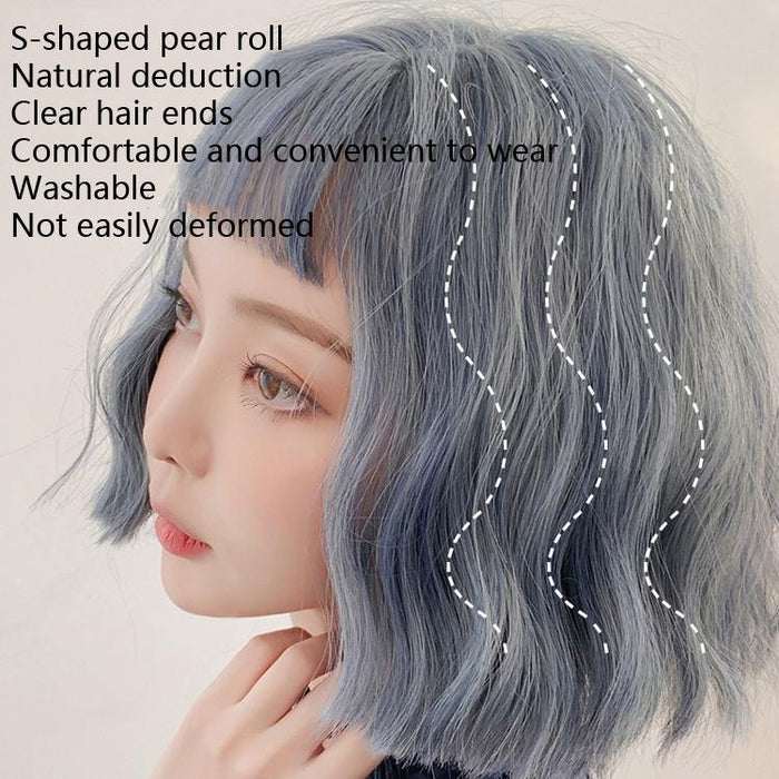 25Cm Haze Blue Short Curly Wig For Women