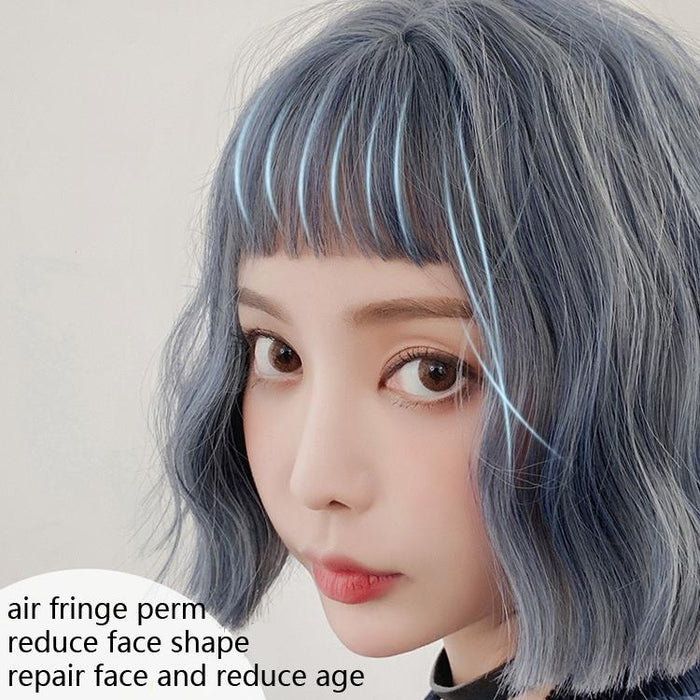 25Cm Haze Blue Short Curly Wig For Women