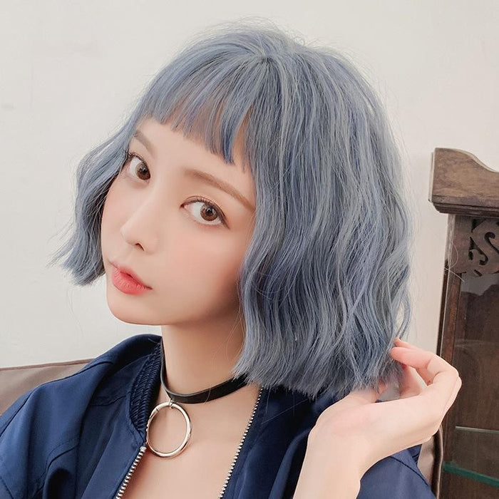 25Cm Haze Blue Short Curly Wig For Women