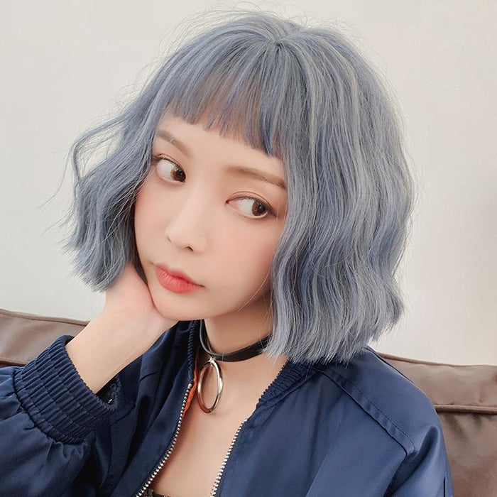 25Cm Haze Blue Short Curly Wig For Women